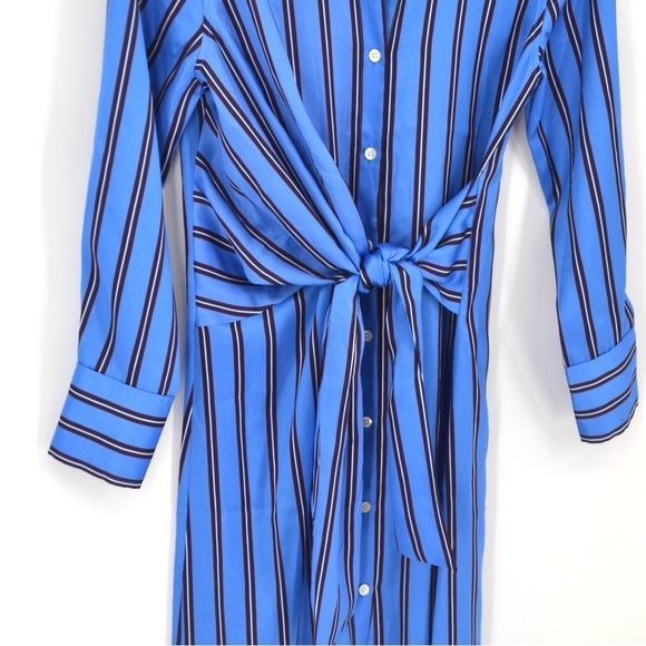 NEW Rails Lacey Button Down Wrap Dress Midi Long Sleeve Silky Stripe Blue XS - Picture 4 of 10